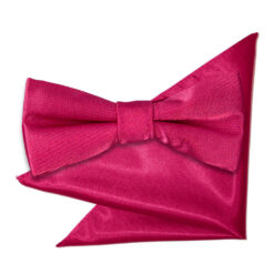 Crimson Red Plain Satin Bow Tie and Pocket Square Set for Boys