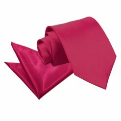 Crimson Red Plain Satin Tie and Pocket Square Set