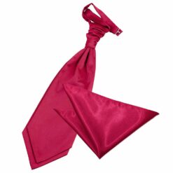 Crimson Red Plain Satin Wedding Cravat and Pocket Square Set