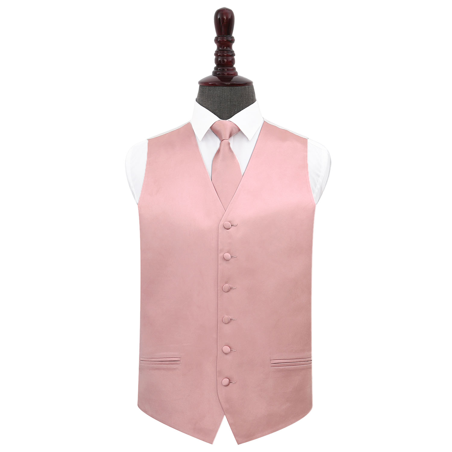 Men s Plain Dusty Pink Satin Waistcoat Tie Set