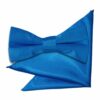 Electric Blue Plain Satin Bow Tie and Pocket Square Set for Boys