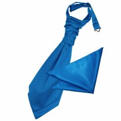 Electric Blue Plain Satin Wedding Cravat and Pocket Square Set for Boys Electric Blue Plain Satin Wedding Cravat and Pocket Square Set for Boys
