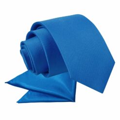 Electric Blue Plain Satin Tie and Pocket Square Set for Boys Electric Blue Plain Satin Tie and Pocket Square Set for Boys