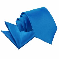 Electric Blue Plain Satin Tie and Pocket Square Set Electric Blue Plain Satin Tie and Pocket Square Set