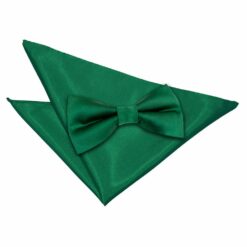 Emerald Green Plain Satin Bow Tie and Pocket Square Set Emerald Green Plain Satin Bow Tie and Pocket Square Set