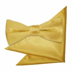 Gold Plain Satin Bow Tie and Pocket Square Set for Boys Gold Plain Satin Bow Tie and Pocket Square Set for Boys