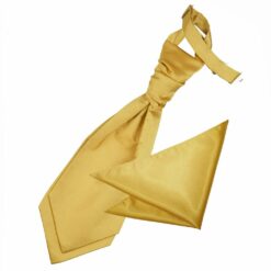 Gold Plain Satin Wedding Cravat and Pocket Square Set for Boys Gold Plain Satin Wedding Cravat and Pocket Square Set for Boys