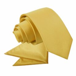 Gold Plain Satin Tie and Pocket Square Set for Boys Gold Plain Satin Tie and Pocket Square Set for Boys
