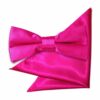 Hot Pink Plain Satin Bow Tie and Pocket Square Set for Boys