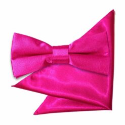Hot Pink Plain Satin Bow Tie and Pocket Square Set for Boys Hot Pink Plain Satin Bow Tie and Pocket Square Set for Boys