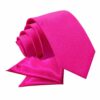 Hot Pink Plain Satin Tie and Pocket Square Set for Boys