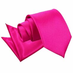 Hot Pink Plain Satin Tie and Pocket Square Set Hot Pink Plain Satin Tie and Pocket Square Set