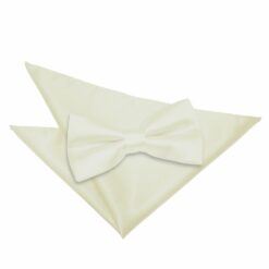 Ivory Plain Satin Bow Tie and Pocket Square Set Ivory Plain Satin Bow Tie and Pocket Square Set