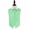Mint Green Plain Satin Wedding Waistcoat and Cravat Set for Boys