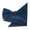 Navy Blue Plain Satin Bow Tie and Pocket Square Set for Boys