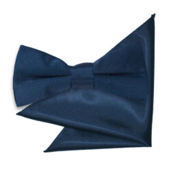 Navy Blue Plain Satin Bow Tie and Pocket Square Set for Boys Navy Blue Plain Satin Bow Tie and Pocket Square Set for Boys