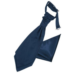 Navy Blue Plain Satin Wedding Cravat and Pocket Square Set for Boys Navy Blue Plain Satin Wedding Cravat and Pocket Square Set for Boys