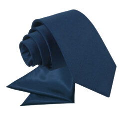 Navy Blue Plain Satin Tie and Pocket Square Set for Boys Navy Blue Plain Satin Tie and Pocket Square Set for Boys