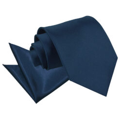 Navy Blue Plain Satin Tie and Pocket Square Set Navy Blue Plain Satin Tie and Pocket Square Set