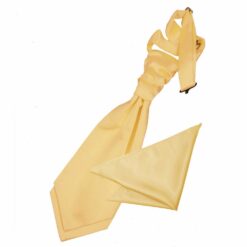 Pale Yellow Plain Satin Wedding Cravat and Pocket Square Set for Boys