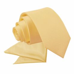 Pale Yellow Plain Satin Tie and Pocket Square Set for Boys