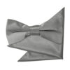 Platinum Plain Satin Bow Tie and Pocket Square Set for Boys
