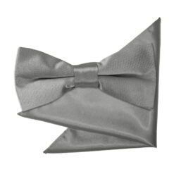 Platinum Plain Satin Bow Tie and Pocket Square Set for Boys Platinum Plain Satin Bow Tie and Pocket Square Set for Boys