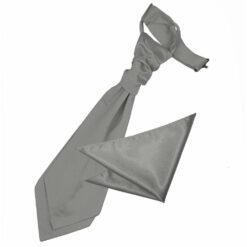 Platinum Plain Satin Wedding Cravat and Pocket Square Set for Boys