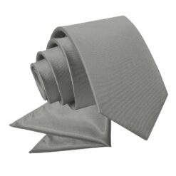 Platinum Plain Satin Tie and Pocket Square Set for Boys