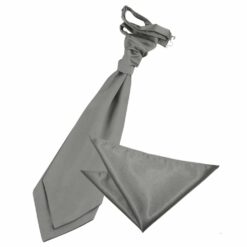 Platinum Plain Satin Wedding Cravat and Pocket Square Set