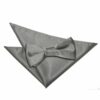 Platinum Plain Satin Bow Tie and Pocket Square Set