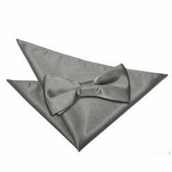 Platinum Plain Satin Bow Tie and Pocket Square Set Platinum Plain Satin Bow Tie and Pocket Square Set