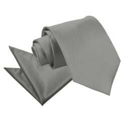 Platinum Plain Satin Tie and Pocket Square Set