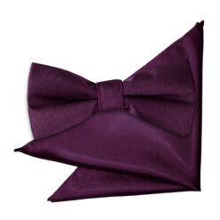 Plum Plain Satin Bow Tie and Pocket Square Set for Boys Plum Plain Satin Bow Tie and Pocket Square Set for Boys