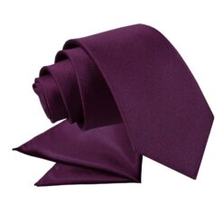 Plum Plain Satin Tie and Pocket Square Set for Boys Plum Plain Satin Tie and Pocket Square Set for Boys