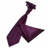 Plum Plain Satin Wedding Cravat and Pocket Square Set