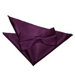 Plum Plain Satin Bow Tie and Pocket Square Set Plum Plain Satin Bow Tie and Pocket Square Set