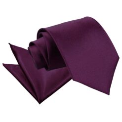 Plum Plain Satin Tie and Pocket Square Set Plum Plain Satin Tie and Pocket Square Set