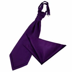 Purple Plain Satin Wedding Cravat and Pocket Square Set Purple Plain Satin Wedding Cravat and Pocket Square Set