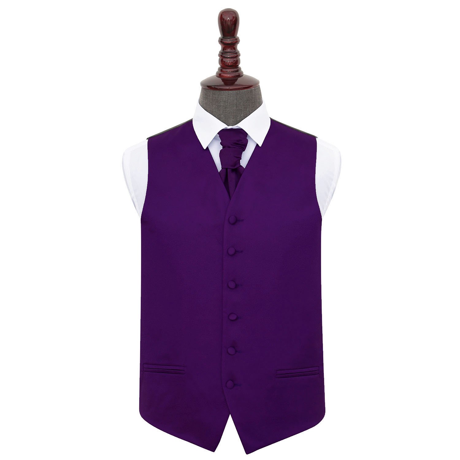 Men's Plain Purple Satin Wedding Waistcoat & Cravat Set