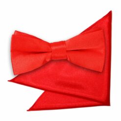 Red Plain Satin Bow Tie and Pocket Square Set for Boys Red Plain Satin Bow Tie and Pocket Square Set for Boys