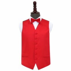 Men's Plain Red Satin Wedding Waistcoat & Bow Tie Set