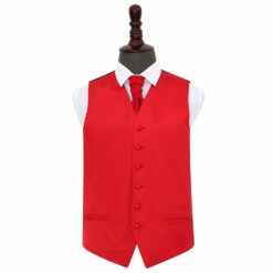 Men's Plain Red Satin Waistcoat & Tie Set