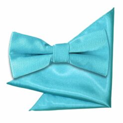 Robin's Egg Blue Plain Satin Bow Tie and Pocket Square Set for Boys Robin's Egg Blue Plain Satin Bow Tie and Pocket Square Set for Boys