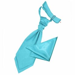 Robin's Egg Blue Plain Satin Wedding Cravat and Pocket Square Set for Boys