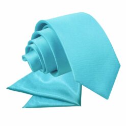 Robin's Egg Blue Plain Satin Tie and Pocket Square Set for Boys