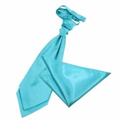 Robin's Egg Blue Plain Satin Wedding Cravat and Pocket Square Set