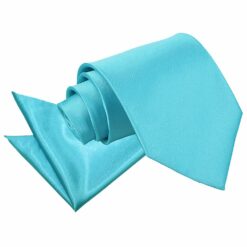 Robin's Egg Blue Plain Satin Tie and Pocket Square Set