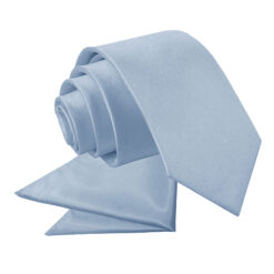 Dusty Blue Plain Satin Tie and Pocket Square Set