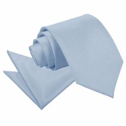 Dusty Blue Plain Satin Tie and Pocket Square Set
